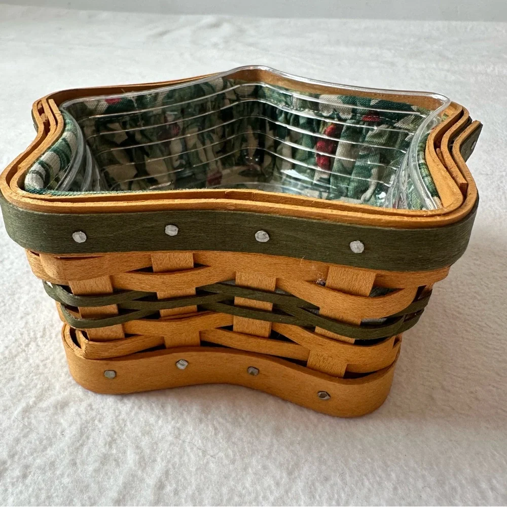 Longaberger 2001 Tree Trimming Star Basket Green Fabric Liner Plastic Protector